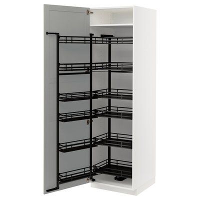 METOD Висока шафа з висувною коморою, білий/Lerhyttan світло-сірий, 60x60x200 см 194.720.09 фото