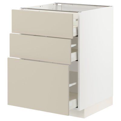 METOD/MAXIMERA Нижня шафа з 3 ящиками, білий/бежевий Havstorp, 60x60 см 094.267.01 фото