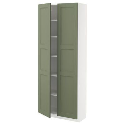 METOD Висока шафа/полиці - білий/Axstad сіро-зелений 80x37x200 см 295.170.74 фото