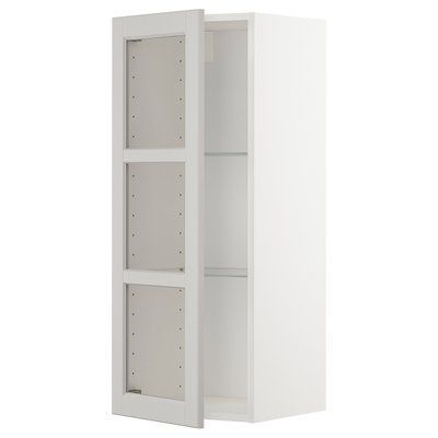 METOD Напівстінка/скляні двері, білий/Lerhyttan світло-сірий, 40x100 см 094.701.38 фото