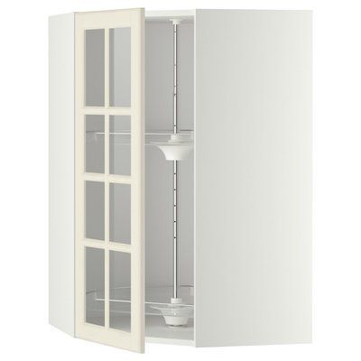 METOD Полиця з каруселлю/скляними дверцятами, білий/Bodbyn cream, 68x100 см 393.949.92 фото
