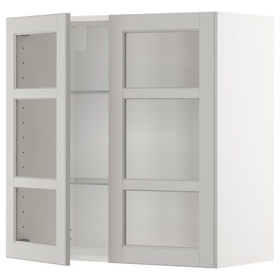 METOD Напівстінка/2 скляні двері, білий/Lerhyttan світло-сірий, 80x80 см 894.701.39 фото