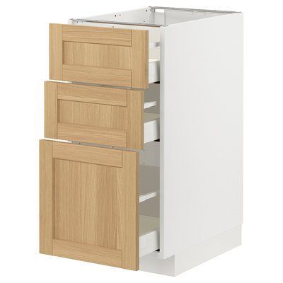 METOD/MAXIMERA Нижня шафа з 3 ящиками, білий/дуб форсбакка, 40x60 см 795.092.36 фото