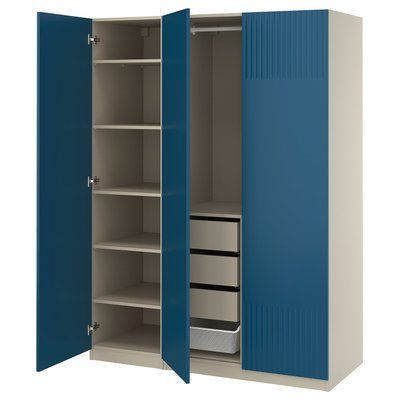PAX/FYRUDDEN Гардероб комбінований - сіро-бежевий/блакитний 150x60x201 см 595.816.43 фото
