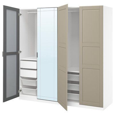 PAX/KAMMARTORP/TYSSEDAL Комбінація шаф - біле дзеркало/сіро-бежевий 200x66x201 см 196.032.94 фото