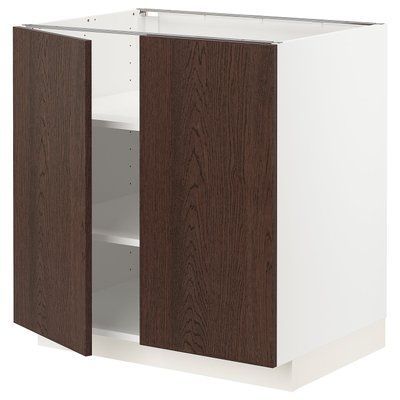 METOD Нижня шафа/полиці/2 дверцята, білий/Sinarp коричневий, 80x60 см 294.559.95 фото