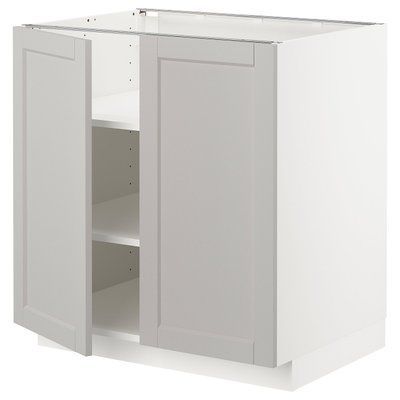 METOD Нижня шафа/полиці/2 дверцята, білий/Lerhyttan світло-сірий, 80x60 см 294.594.32 фото