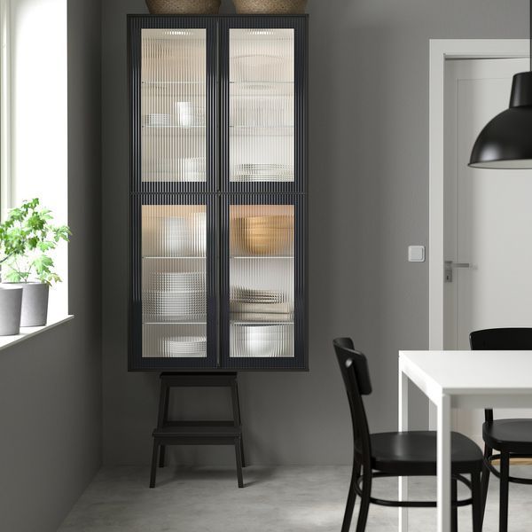 METOD Напівскло/дверне скло, біле/антрацитове рифлене скло Hejsta, 30x80 см 194.907.15 фото