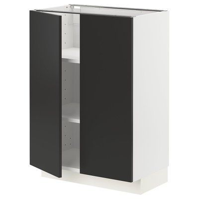 METOD Нижня шафа/полиці/2 дверцята, білий/Nickebo матовий антрацит, 60x37 см 294.977.16 фото