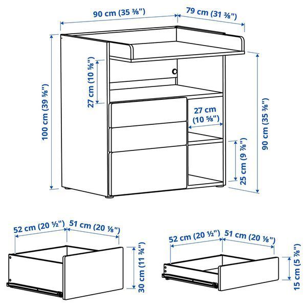 SMASTAD Пеленальний столик, біло-блакитний/з 3 ящиками, 90x79x100 см 495.827.61 фото