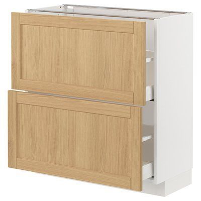 METOD/MAXIMERA Нижня шафа з 2 ящиками, білий/дуб форсбакка, 80x37 см 595.092.75 фото