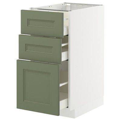 METOD/MAXIMERA Тумба стояча з 3 ящиками - білий/Axstad сіро-зелений 40x60 см 895.177.97 фото