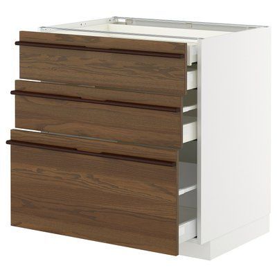 METOD/MAXIMERA Sz stj 3fr/2n/dw/w szu - білий/Stensta темно-коричневий попелястий шпон 80x60 см 995.745.08 фото