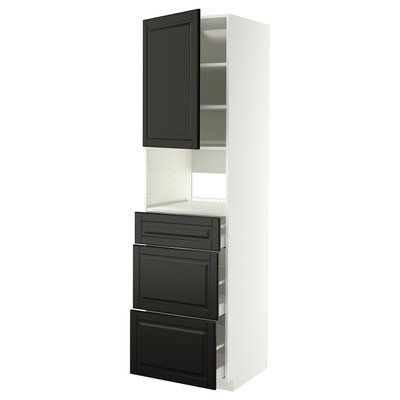 METOD/MAXIMERA Висока шафа для вбудованої техніки, білий/Bodbyn чорний, 60x60x220 см 996.170.51 фото