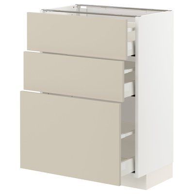 METOD/MAXIMERA Нижня шафа з 3 ящиками, білий/бежевий Havstorp, 60x37 см 894.267.40 фото
