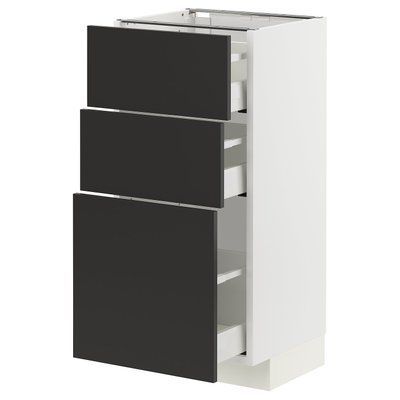METOD/MAXIMERA Нижня шафа з 3 ящиками, білий/Nickebo матовий антрацит, 40x37 см 894.980.44 фото