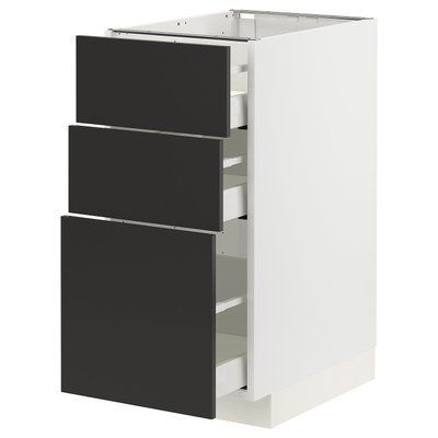 METOD/MAXIMERA Нижня шафа з 3 ящиками, білий/Nickebo матовий антрацит, 40x60 см 494.989.94 фото