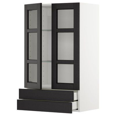 METOD/MAXIMERA Стінка 2 скляних дверцята/2 шухляди, білий/чорний лерхітан, 60x100 см 294.639.43 фото