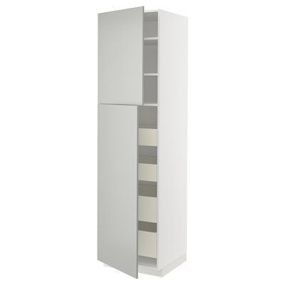 METOD/MAXIMERA Висока шафа 2 дверцята/4 шухляди, білий/Havstorp світло-сірий, 60x60x220 см 495.390.27 фото
