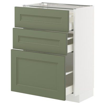 METOD/MAXIMERA Тумба стояча з 3 ящиками - білий/Axstad сіро-зелений 60x37 см 495.182.04 фото