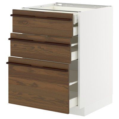 METOD/MAXIMERA Sz stj 3fr/2n/dw/w szu - білий/Stensta темно-коричневий попелястий шпон 60x60 см 095.745.03 фото