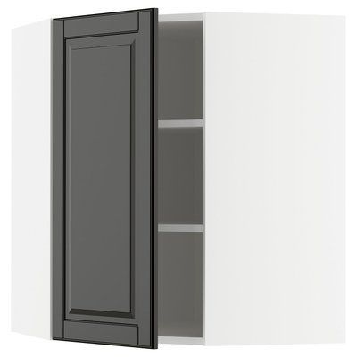 METOD Кутова настінна шафа з полицями, білий/Бодбін чорний, 68x80 см 595.791.50 фото