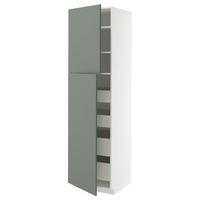 METOD/MAXIMERA Висока шафа 2 двері/4 шухляди - білий/Nickebo матовий сіро-зелений 60x60x220 см 595.664.59 фото