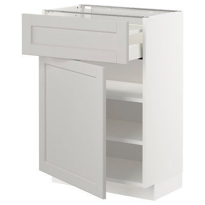 METOD/MAXIMERA Шафа стояча з дверцятами, білий/Lerhyttan світло-сірий, 60x37 см 394.680.73 фото