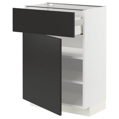 METOD/MAXIMERA Тумба з дверцятами, білий/Nickebo матовий антрацит, 60x37 см 094.976.37 фото
