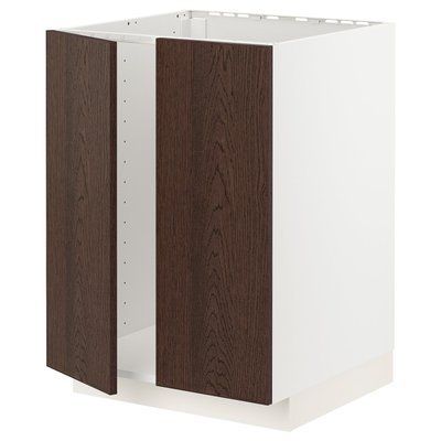 METOD Тумба під раковину/2 дверцята, білий/Sinarp коричневий, 60x60 см 994.629.35 фото