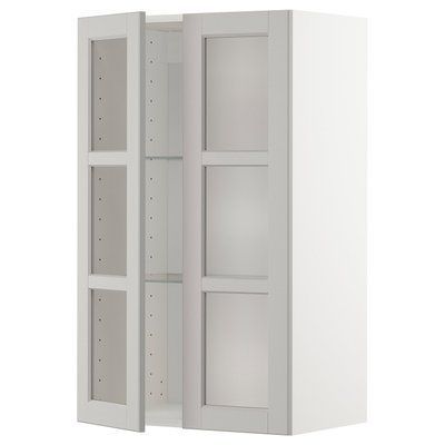 METOD Напівстінка/2 скляні двері, білий/Lerhyttan світло-сірий, 60x100 см 094.669.33 фото