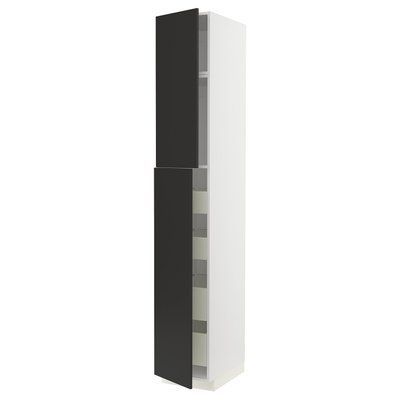 METOD/MAXIMERA Висока шафа, 2 двері/4 шухляди, білий/Nickebo матовий антрацит, 40x60x240 см 294.988.05 фото