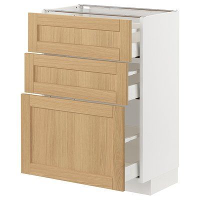 METOD/MAXIMERA Нижня шафа з 3 ящиками, білий/дуб форсбакка, 60x37 см 495.092.90 фото