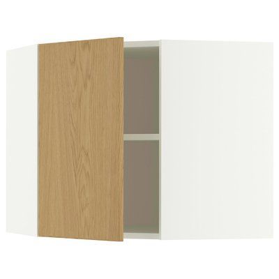 METOD Кутова настінна шафа з полицями, білий/дубовий шпон Sinarp, 68x60 см 396.003.36 фото