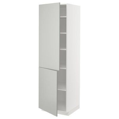 METOD Висока шафа з полицями/2 дверцята, білий/Havstorp світло-сірий, 60x60x200 см 095.390.10 фото