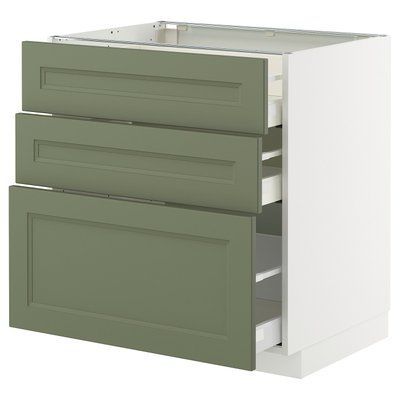 METOD/MAXIMERA Тумба стояча з 3 ящиками - білий/Axstad сіро-зелений 80x60 см 195.176.54 фото