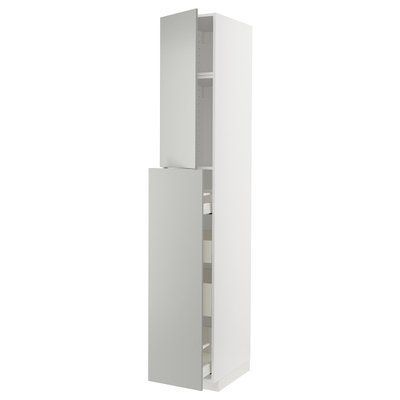 METOD/MAXIMERA Висока шафа 1/4 дверцята, білий/Havstorp світло-сірий, 40x60x240 см 495.392.11 фото