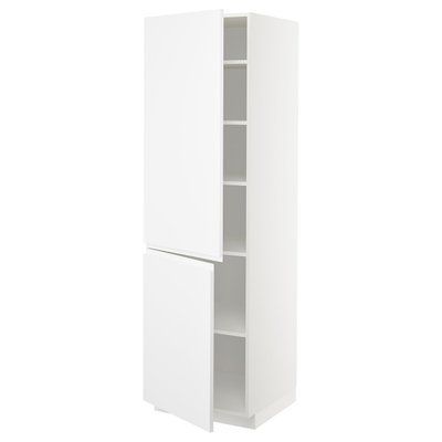 METOD Висока шафа з полицями/2 дверцята, білий/Voxtorp матовий білий, 60x60x200 см 994.564.11 фото