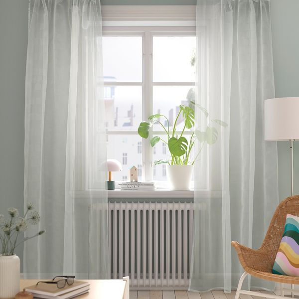 PALPLJUNGMAL Штори, 2 шт. - білі/в клітинку на стрічці 145x300 см 506.078.45 фото