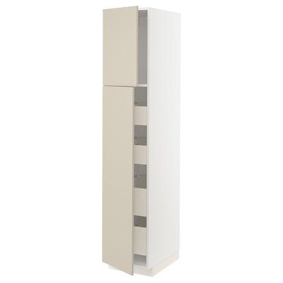 METOD/MAXIMERA Висока шафа, 2 двері/4 шухляди, білий/Хавсторп бежевий, 40x60x200 см 694.645.92 фото
