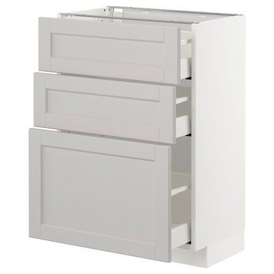METOD/MAXIMERA Нижня шафа з 3 ящиками, білий/Lerhyttan світло-сірий, 60x37 см 492.742.63 фото