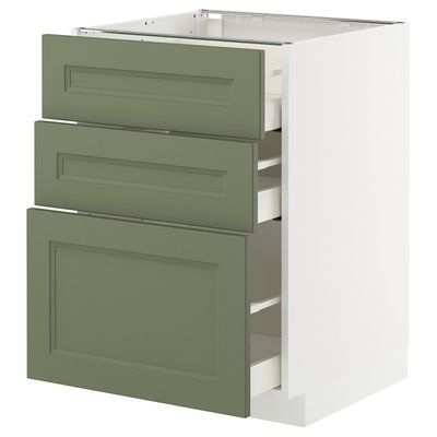 METOD/MAXIMERA Тумба стояча з 3 ящиками - білий/Axstad сіро-зелений 60x60 см 195.175.50 фото