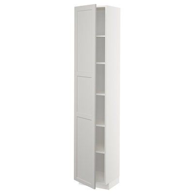 METOD Висока шафа/полиці, білий/Lerhyttan світло-сірий, 40x37x200 см 694.650.06 фото