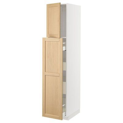 METOD/MAXIMERA Шафа висока 1/4 дверцята, білий/дуб форсбакка, 40х60х200 см 495.094.88 фото
