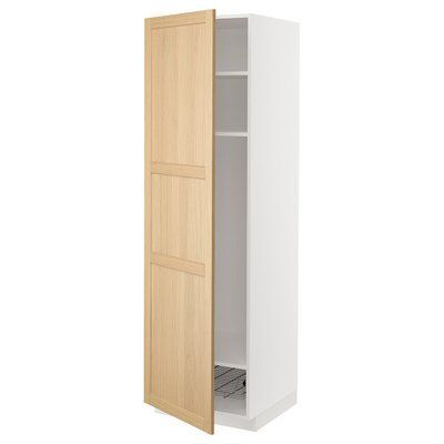 METOD Шафа висока, полиці/кошик, білий/дуб форсбакка, 60х60х200 см 395.094.17 фото