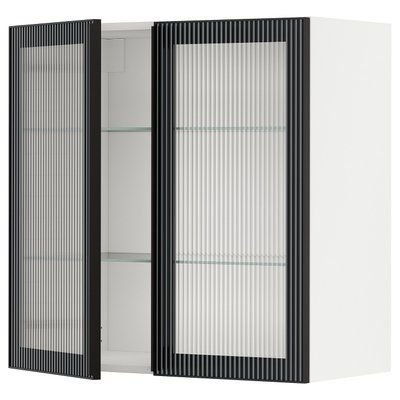 METOD Напівстінка/2 скляні двері, білий/антрацитове рифлене скло Hejsta, 80x80 см 194.906.59 фото