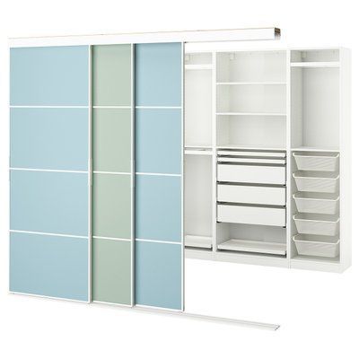 SKYTTA/PAX Шафа з розсувними дверима, білий 2-сторонній/Mehamn світло-блакитний/світло-зелений, 251x115x205 см 195.525.10 фото