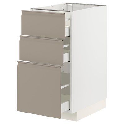 METOD/MAXIMERA Нижня шафа з 3 ящиками, білий/Uppl&ouml;v матовий темно-бежевий, 40x60 см 594.919.68 фото