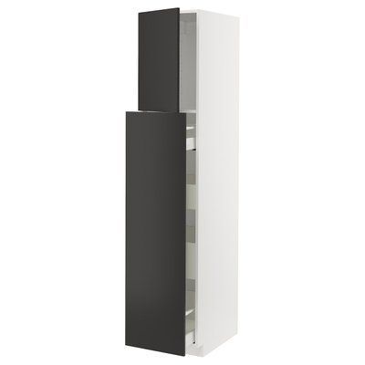 METOD/MAXIMERA Висока шафа 1/4 дверцята, білий/Nickebo матовий антрацит, 40x60x200 см 694.986.86 фото