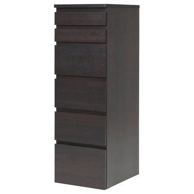 Комод MALM , 6 ящиків, чорно-коричневий/дзеркало, 40х123 см 504.035.89 фото